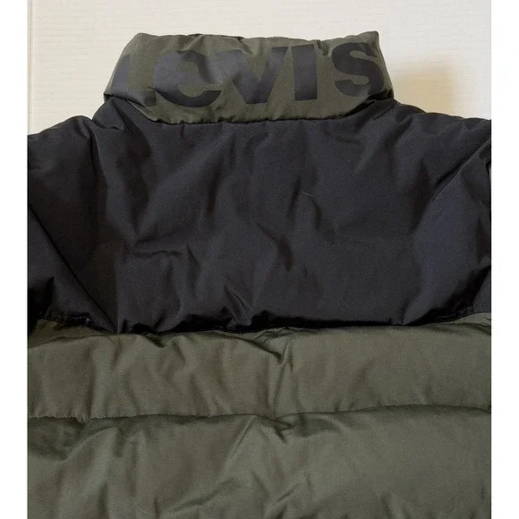 LEVIS - Men's Stand Collar Logo Puffer Jacket - Olive‎ Black - Size Large